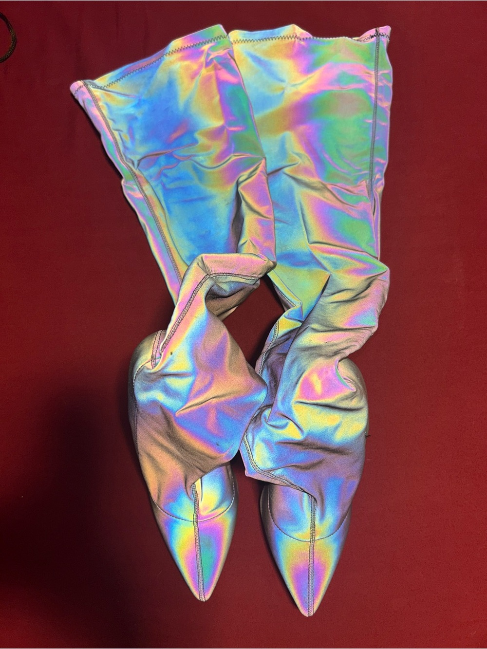 Fashion Nova Iridescent Holographic Over-the-Knee Stiletto Boots - Picture 4 of 7